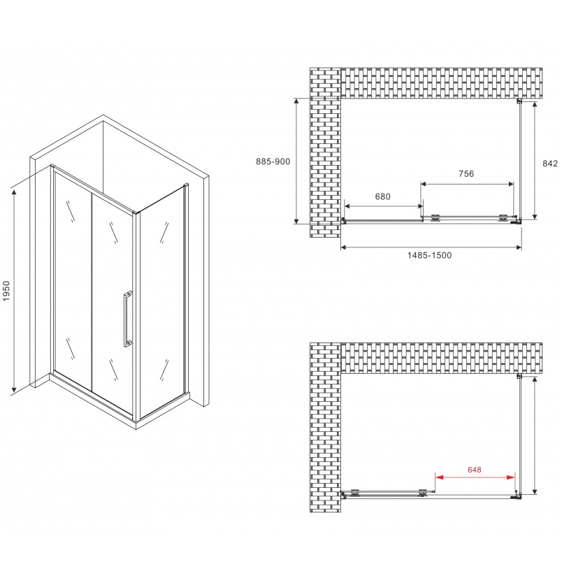 Душевой уголок Abber Schwarzer Diamant AG30150BH-S90B 150x90x195 (черный матовый)