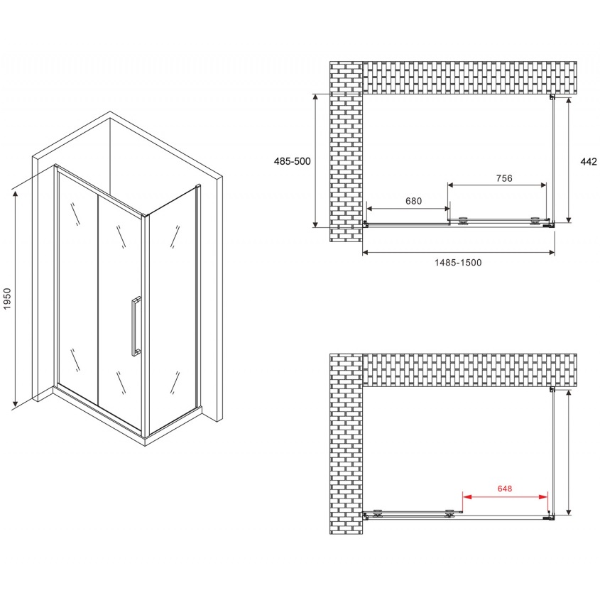 Душевой уголок Abber Schwarzer Diamant AG30150H-S50 150x50x195 (хром)