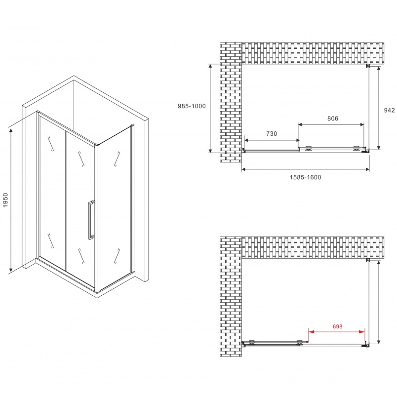 Душевой уголок Abber Schwarzer Diamant AG30160BH-S100B 160x100x195 (черный матовый)