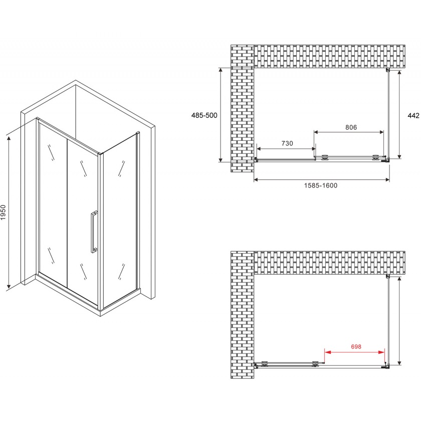 Душевой уголок Abber Schwarzer Diamant AG30160BH-S50B 160x50x195 (черный матовый)