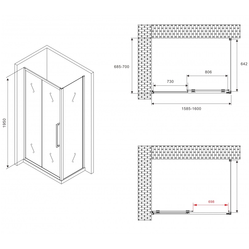 Душевой уголок Abber Schwarzer Diamant AG30160BH-S70B 160x70x195 (черный матовый)
