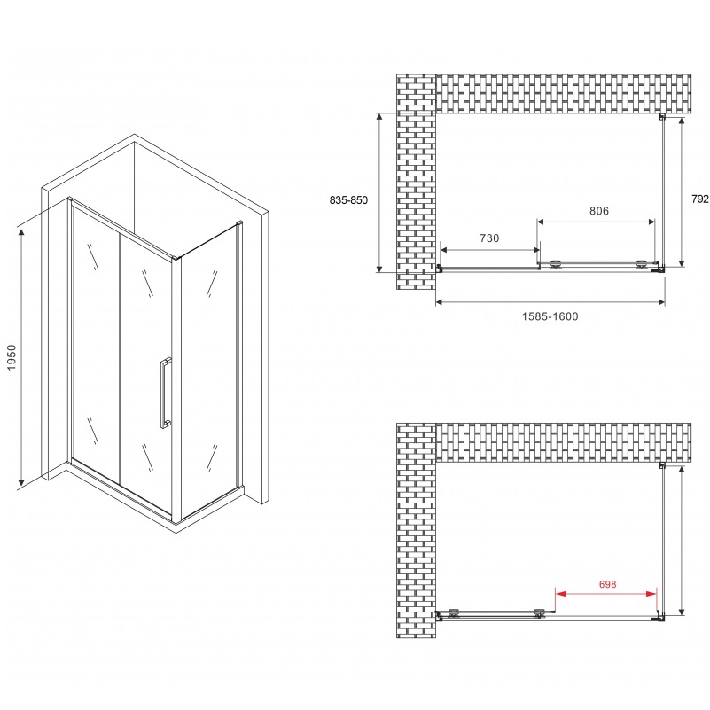 Душевой уголок Abber Schwarzer Diamant AG30160BH-S85B 160x85x195 (черный матовый)