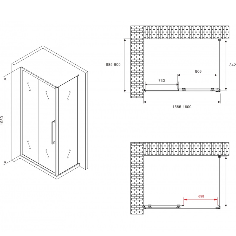 Душевой уголок Abber Schwarzer Diamant AG30160BH-S90B 160x90x195 (черный матовый)