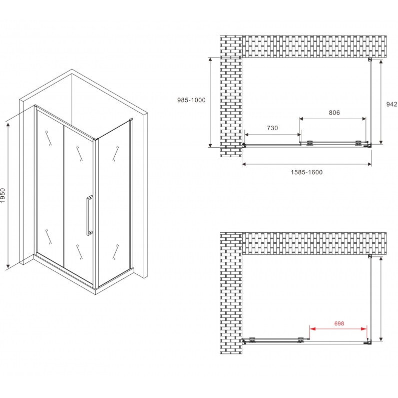 Душевой уголок Abber Schwarzer Diamant AG30160H-S100 160x100x195 (хром)