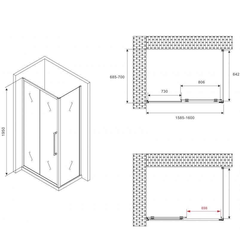 Душевой уголок Abber Schwarzer Diamant AG30160MH-S70M 160x70x195 (хром)