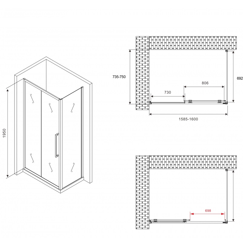Душевой уголок Abber Schwarzer Diamant AG30160MH-S75M 160x75x195 (хром)