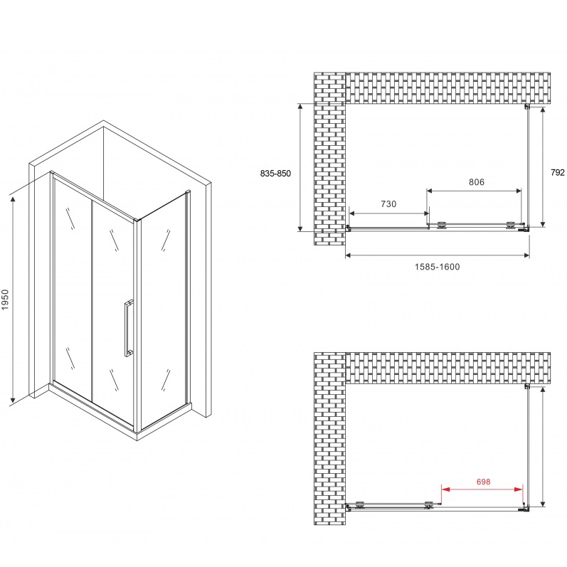 Душевой уголок Abber Schwarzer Diamant AG30160MH-S85M 160x85x195 (хром)