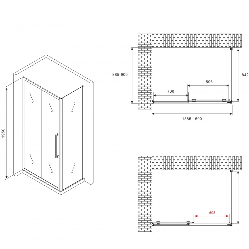 Душевой уголок Abber Schwarzer Diamant AG30160MH-S90M 160x90x195 (хром)