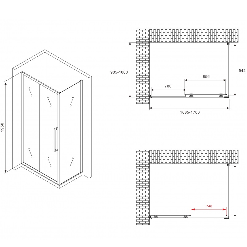 Душевой уголок Abber Schwarzer Diamant AG30170BH-S100B 170x100x195 (черный матовый)