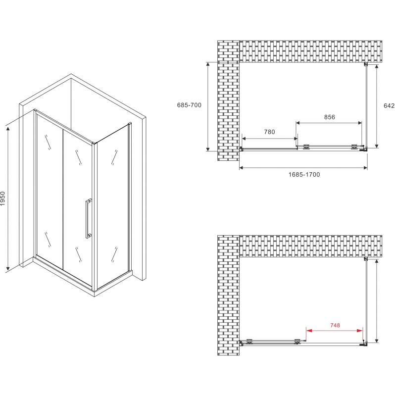 Душевой уголок Abber Schwarzer Diamant AG30170BH-S70B 170x70x195 (черный матовый)