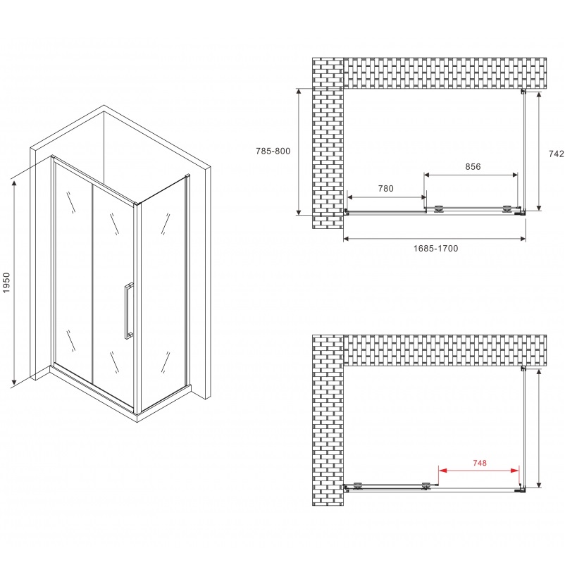 Душевой уголок Abber Schwarzer Diamant AG30170BH-S80B 170x80x195 (черный матовый)