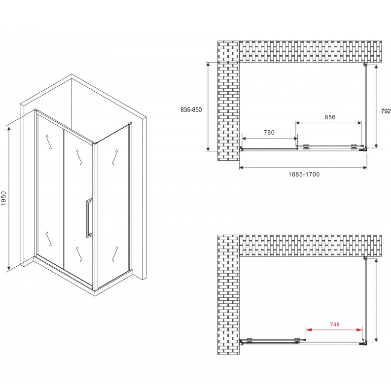 Душевой уголок Abber Schwarzer Diamant AG30170BH-S85B 170x85x195 (черный матовый)