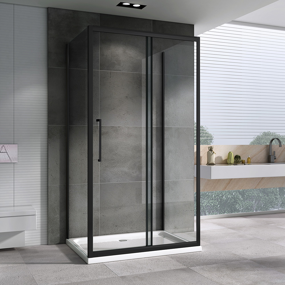 Душевой уголок Abber Schwarzer Diamant AG30170BH-S85B-S85B 170x85x195 (черный матовый), П-образный