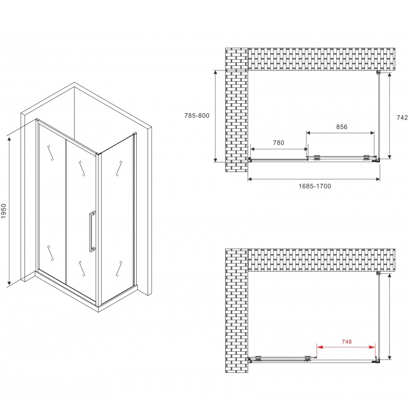 Душевой уголок Abber Schwarzer Diamant AG30170BMH-S80BM 170х80х195 (черный матовый)