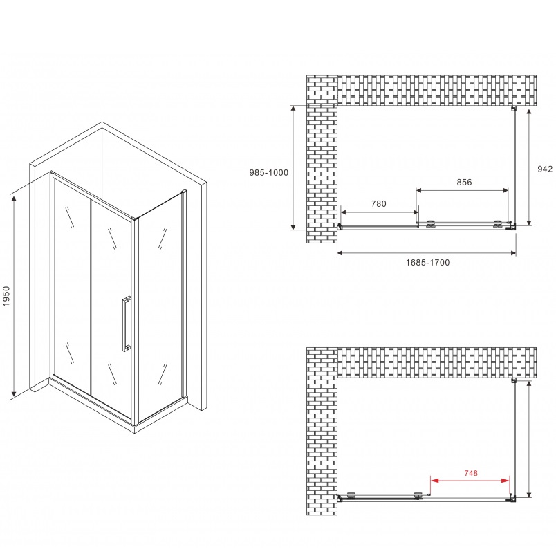 Душевой уголок Abber Schwarzer Diamant AG30170H-S100 170x100x195 (хром)
