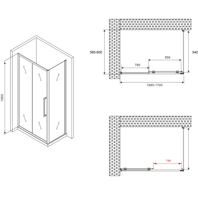 Душевой уголок Abber Schwarzer Diamant AG30170H-S60 170x60x195 (хром)