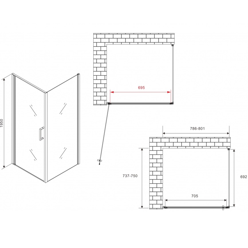 Душевой уголок Abber Sonnenstrand AG04080B-S75B 80x75x195 (черный матовый)