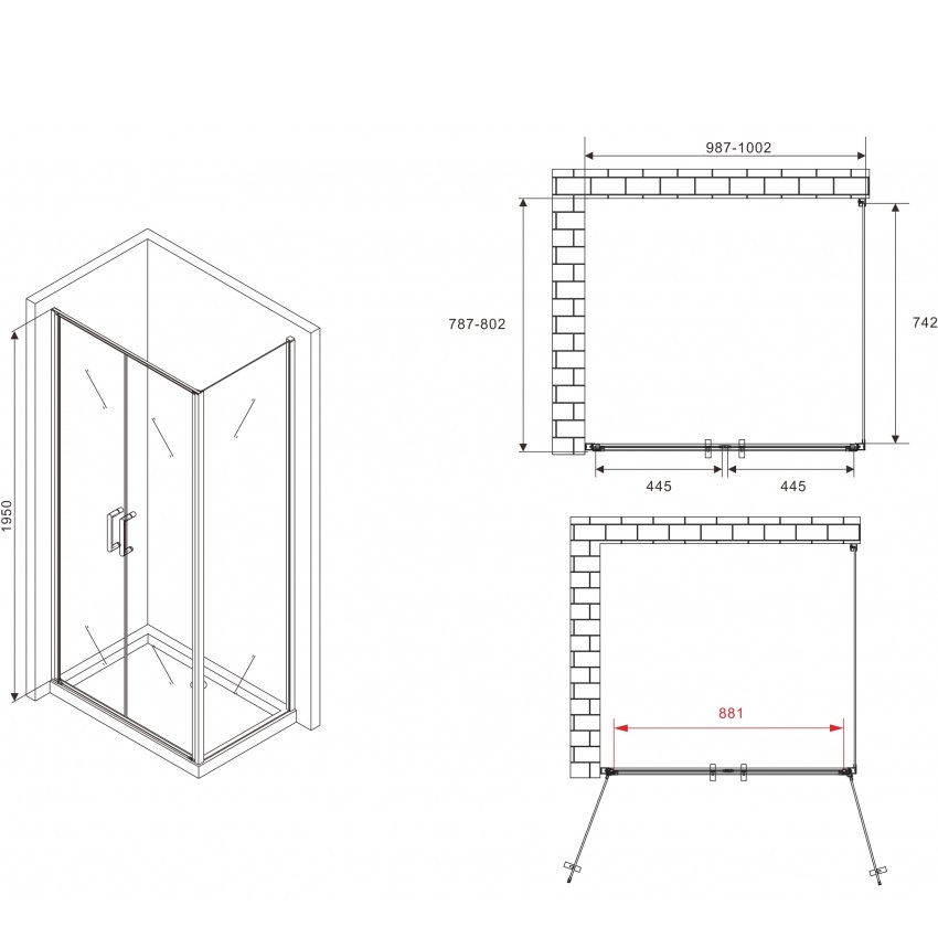 Душевой уголок Abber Sonnenstrand AG04100BC-S80B 100х80х195 (черный матовый)