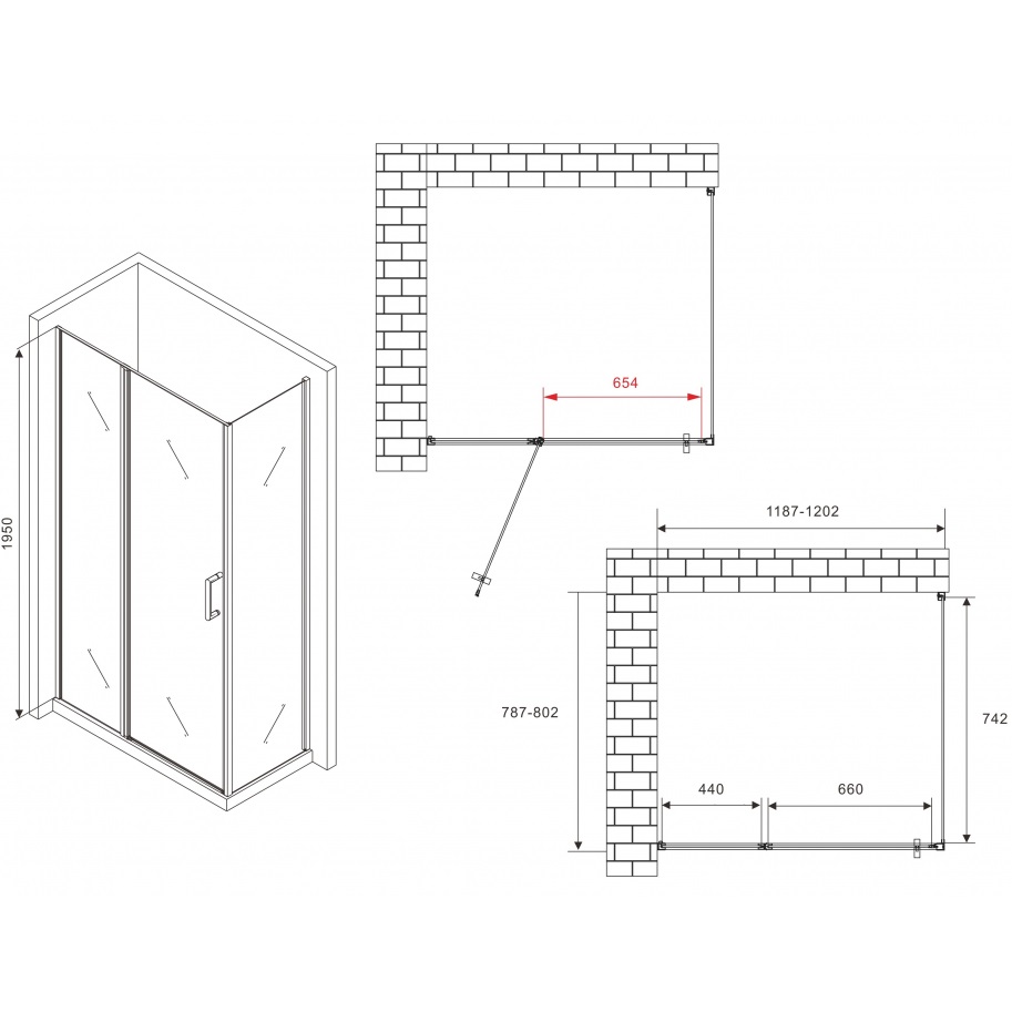 Душевой уголок Abber Sonnenstrand AG04120BS-S80B 120х80х195 (черный матовый)