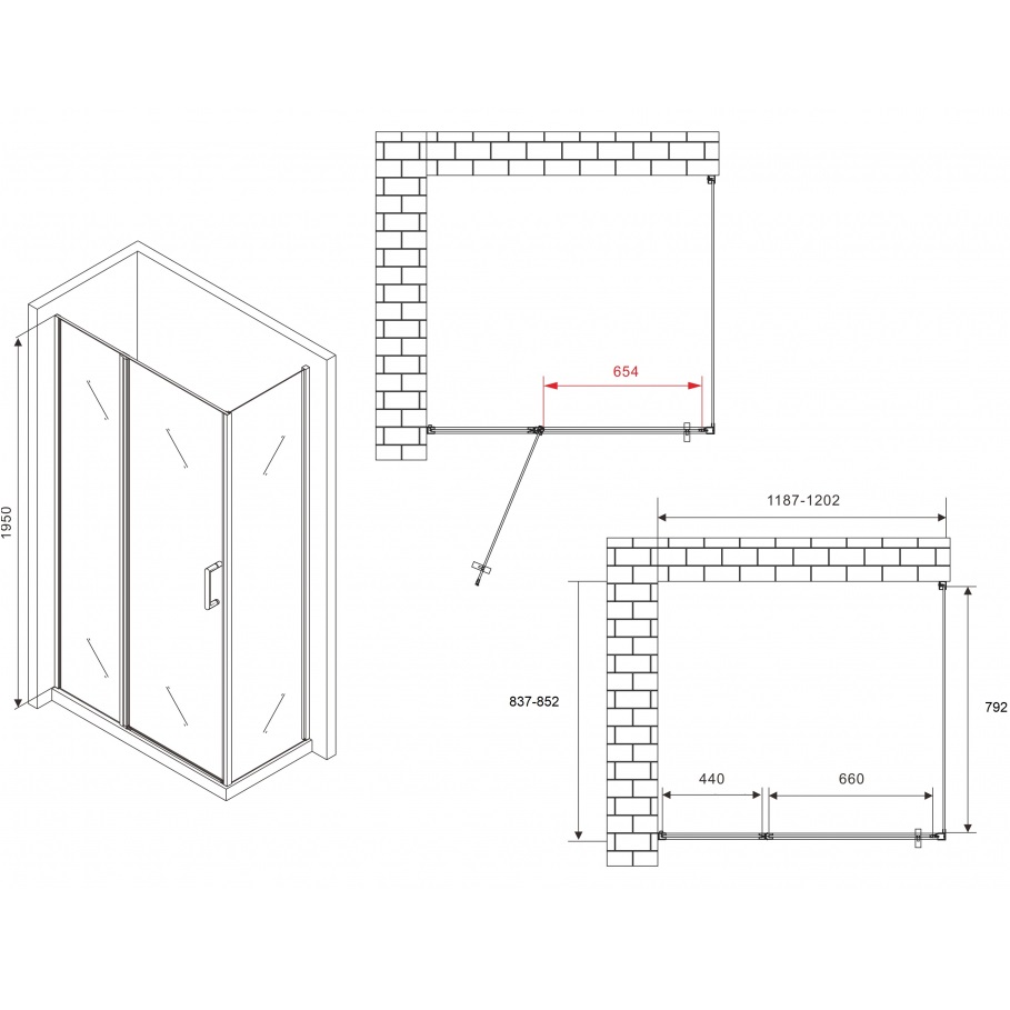 Душевой уголок Abber Sonnenstrand AG04120BS-S85B 120х85х195 (черный матовый)