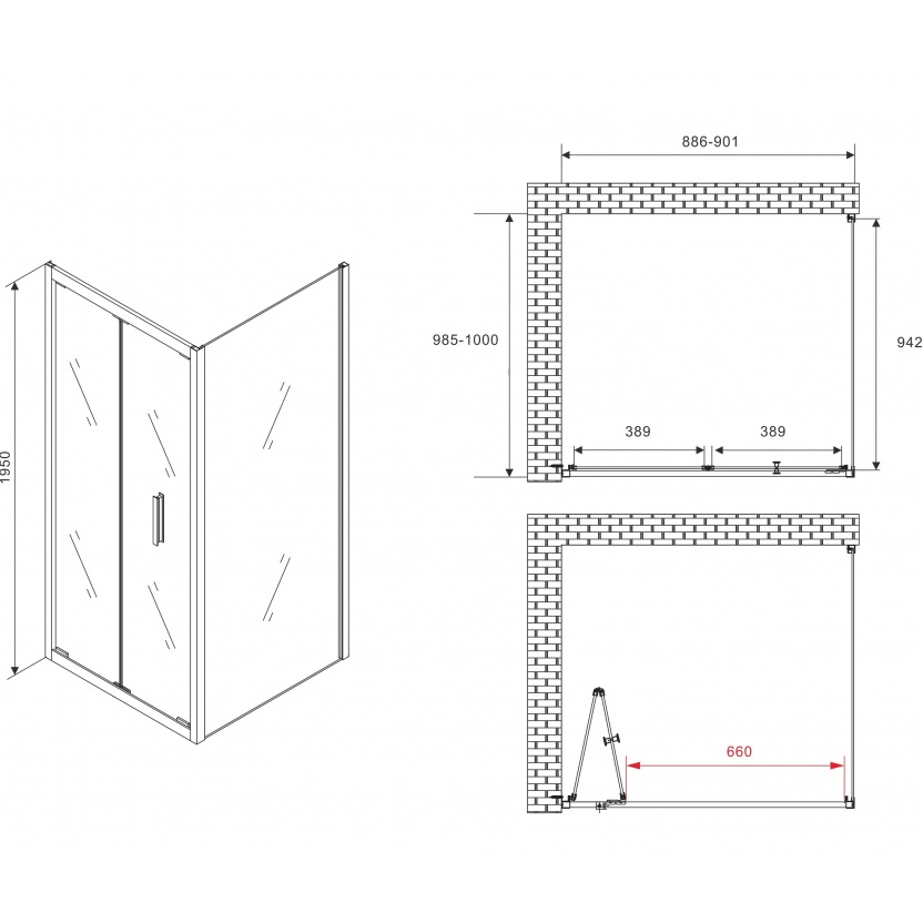 Душевой уголок Abber Sonnenstrand AG07090B-S100B 90x100x195 (черный матовый)