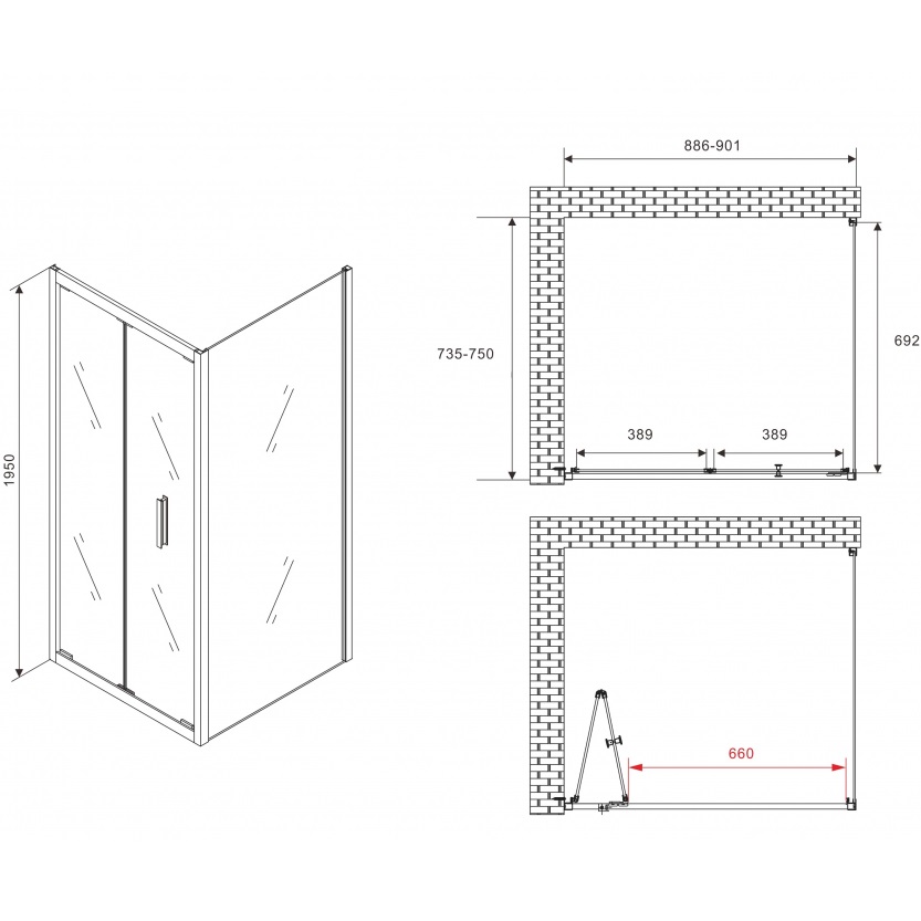 Душевой уголок Abber Sonnenstrand AG07090B-S75B 90x75x195 (черный матовый)