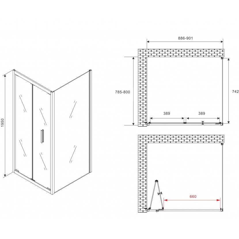 Душевой уголок Abber Sonnenstrand AG07090B-S80B 90x80x195 (черный матовый)
