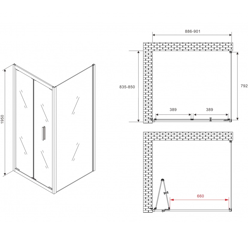 Душевой уголок Abber Sonnenstrand AG07090B-S85B 90x85x195 (черный матовый)