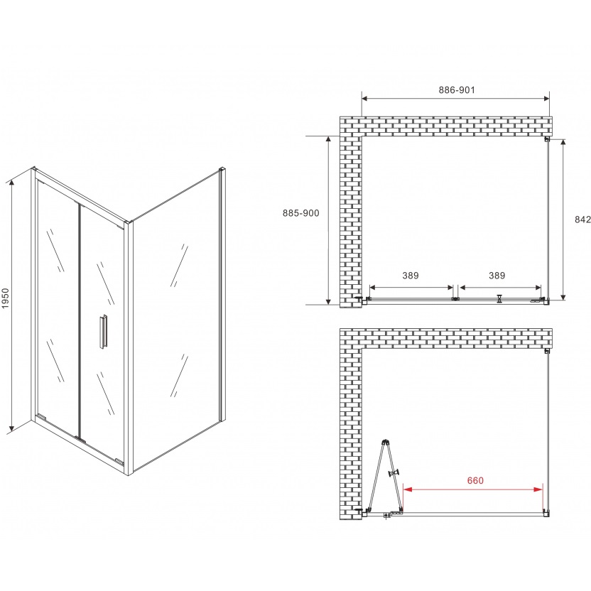 Душевой уголок Abber Sonnenstrand AG07090B-S90B 90x90x195 (черный матовый)