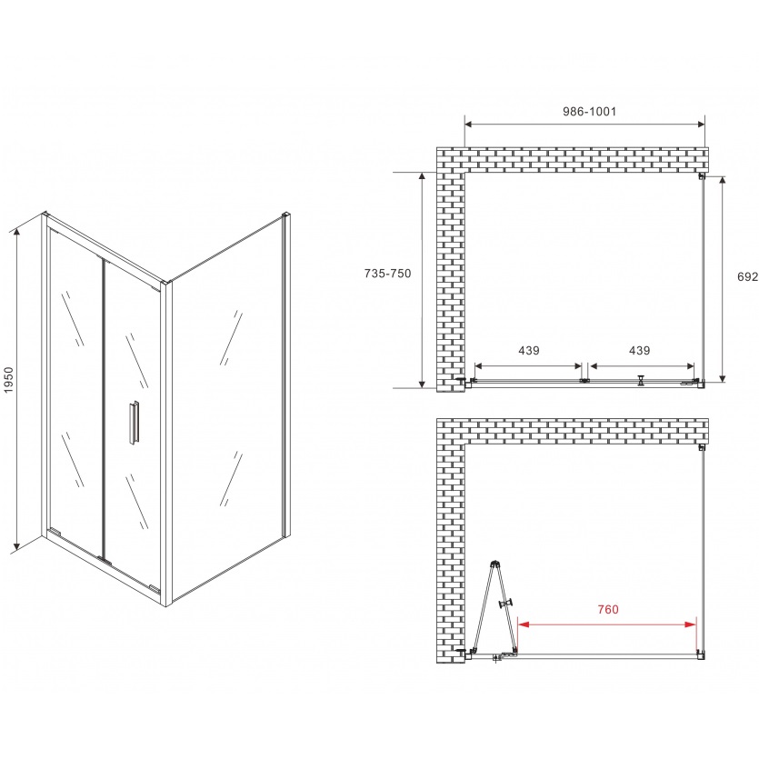 Душевой уголок Abber Sonnenstrand AG07100B-S75B 100x75x195 (черный матовый)