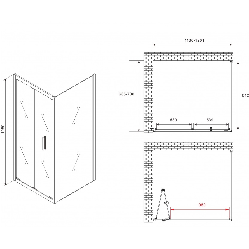 Душевой уголок Abber Sonnenstrand AG07120B-S70B 120x70x195 (черный матовый)