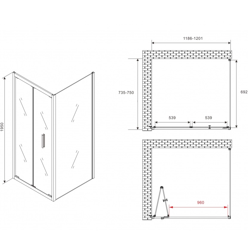 Душевой уголок Abber Sonnenstrand AG07120B-S75B 120x75x195 (черный матовый)