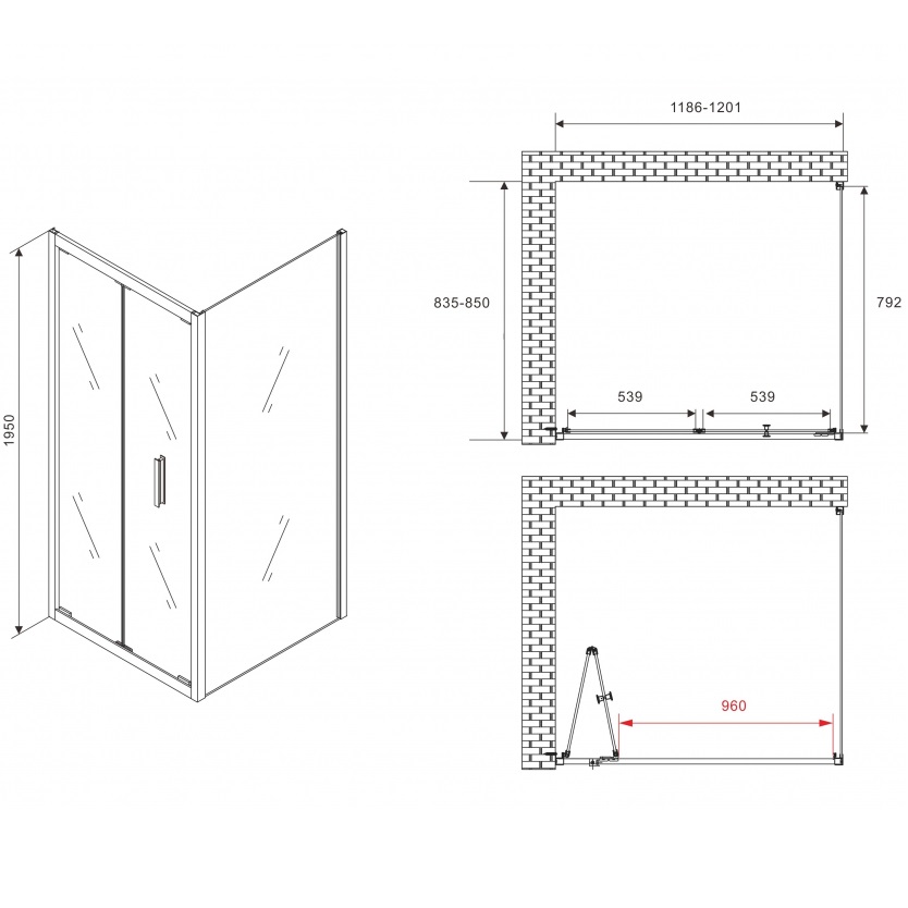 Душевой уголок Abber Sonnenstrand AG07120B-S85B 120x85x195 (черный матовый)