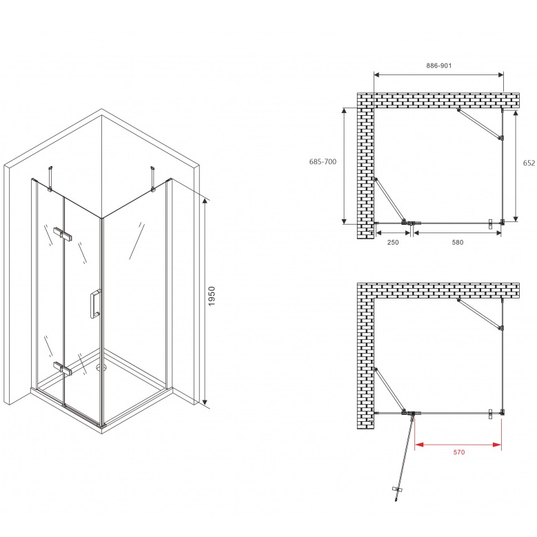 Душевой уголок Abber Zart AG08090-S71 90х70х195 (хром)