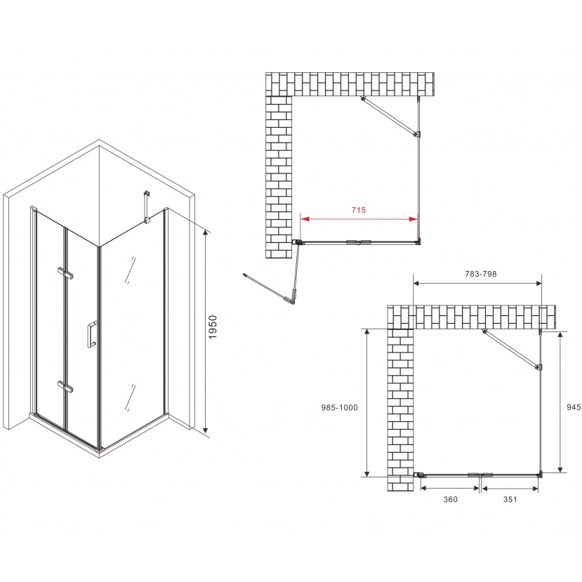 Душевой уголок Abber Zart AG08080P-S101 80x100x195 (хром)