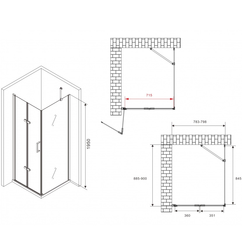 Душевой уголок Abber Zart AG08080P-S91 80x90x195 (хром)
