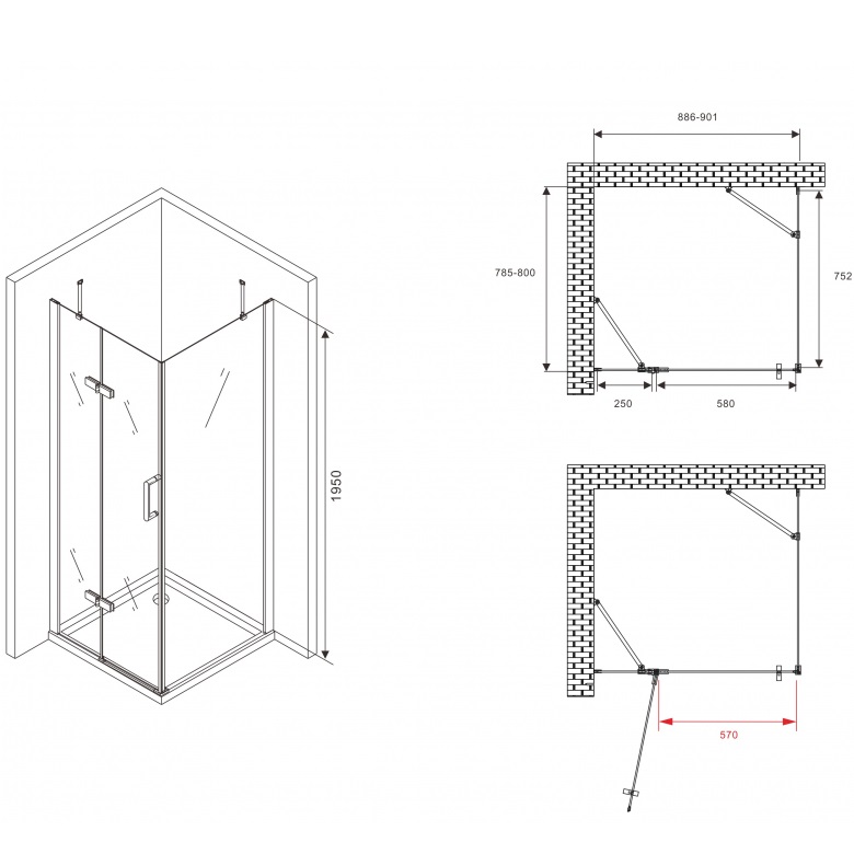 Душевой уголок Abber Zart AG08090-S81 90х80х195 (хром)
