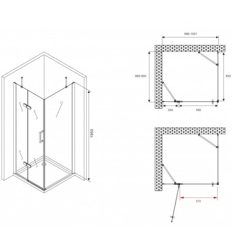 Душевой уголок Abber Zart AG08100-S91 100х90х195 (хром)