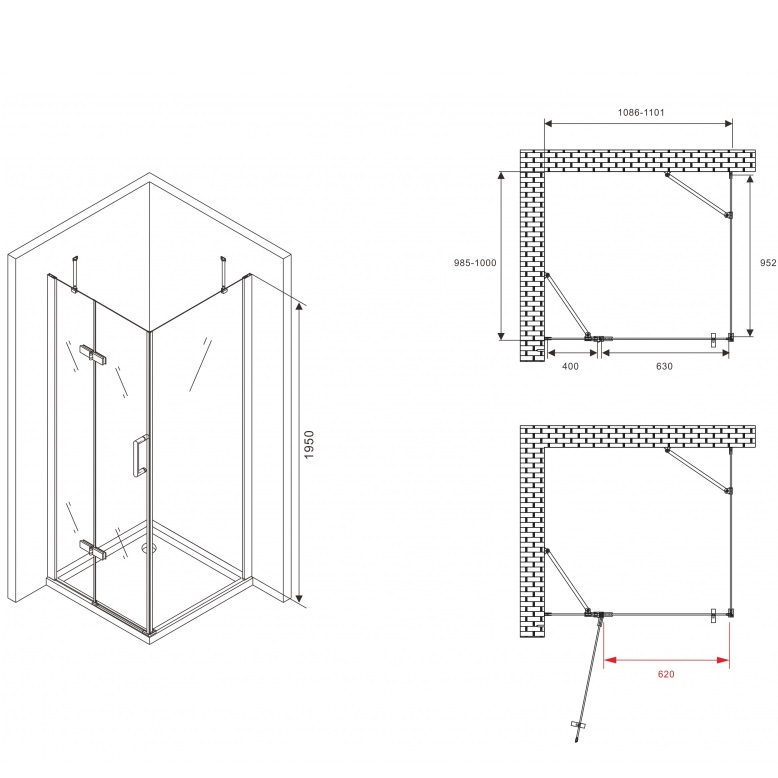 Душевой уголок Abber Zart AG08110-S101 110х100х195 (хром)