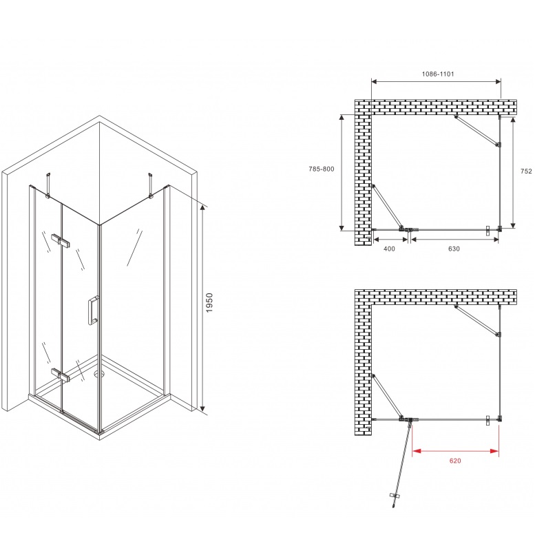 Душевой уголок Abber Zart AG08110-S81 110х80х195 (хром)