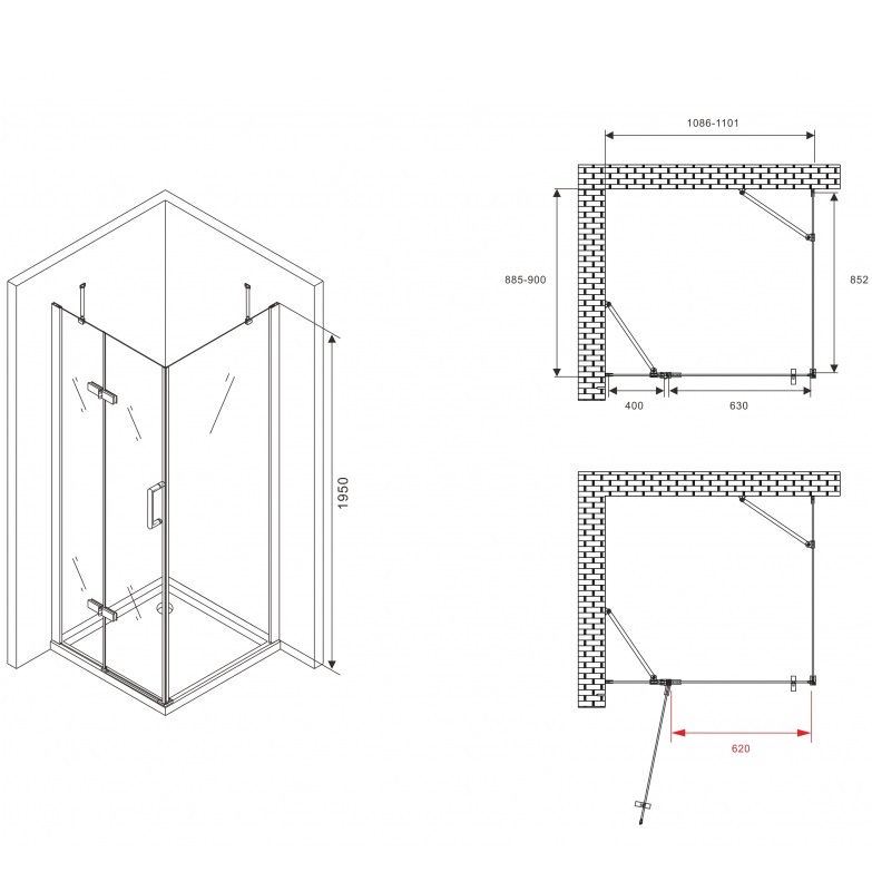 Душевой уголок Abber Zart AG08110-S91 110х90х195 (хром)