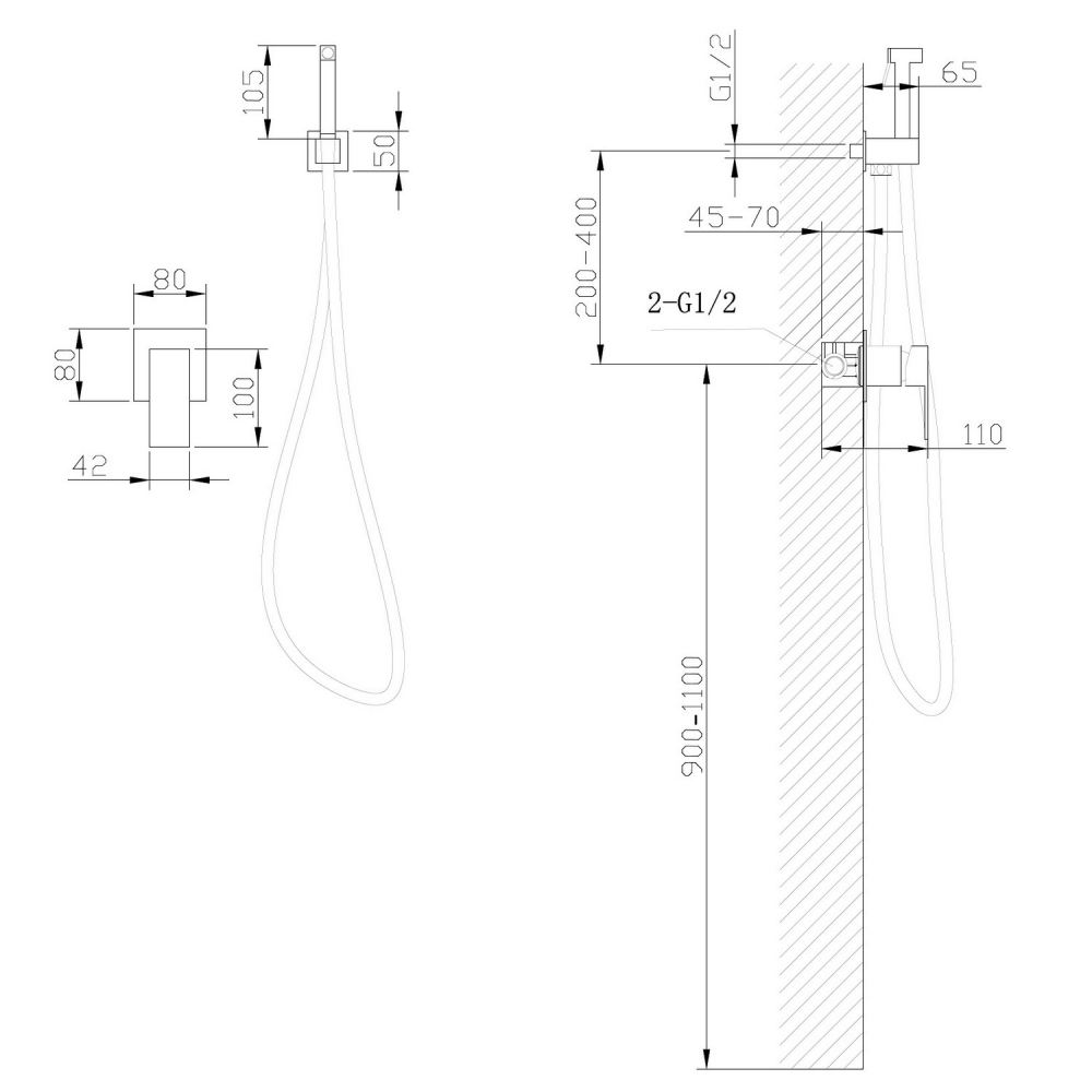 Гигиенический душ со смесителем Abber Daheim AF8225SP (сатин), лейка на держателе