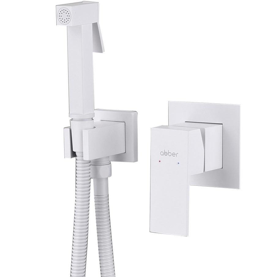 Гигиенический душ со смесителем Abber Daheim AF8225W (белый матовый), лейка на держателе