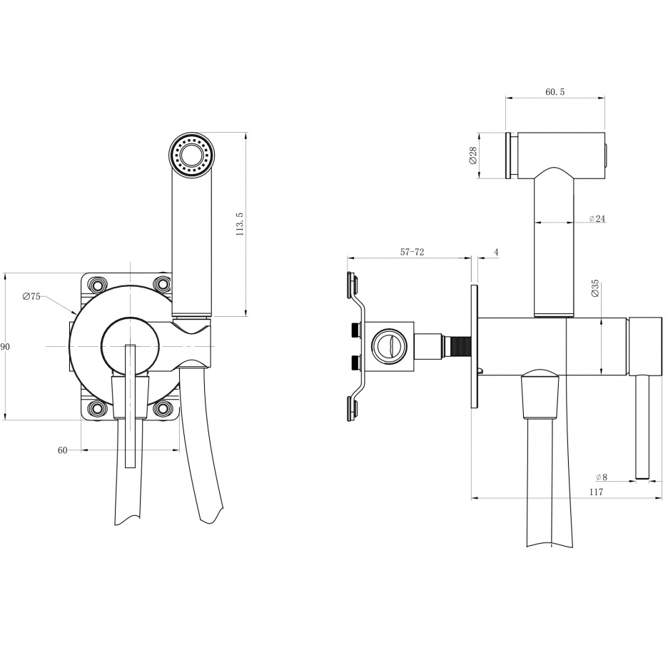 Гигиенический душ со смесителем Abber Wasser Kreis 316 AF8125BGG (оружейная сталь брашированная)