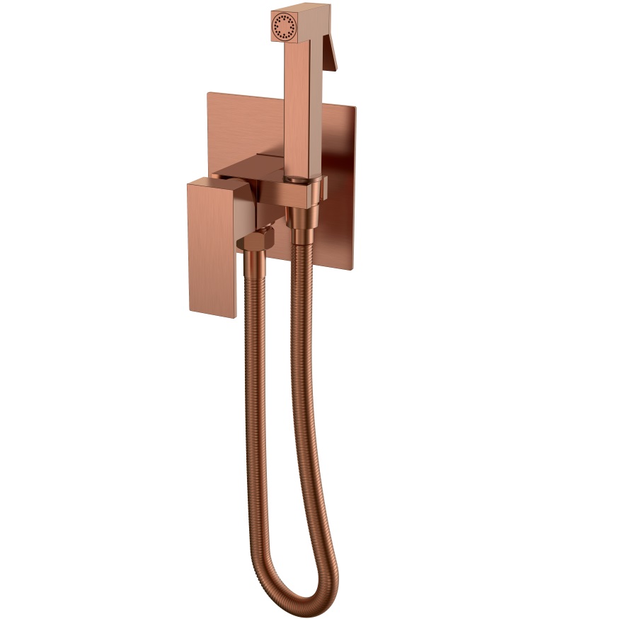 Гигиенический душ со смесителем Boheme Qubic 477-CB (медь брашированная)