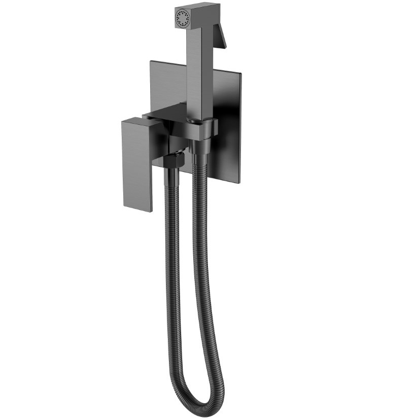 Гигиенический душ со смесителем Boheme Qubic 477-GM (оружейный металл)