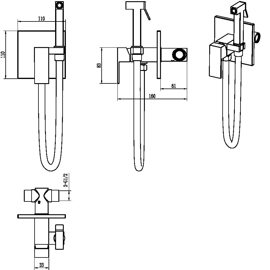 Гигиенический душ со смесителем Boheme Qubic 477-MG (золото матовое)