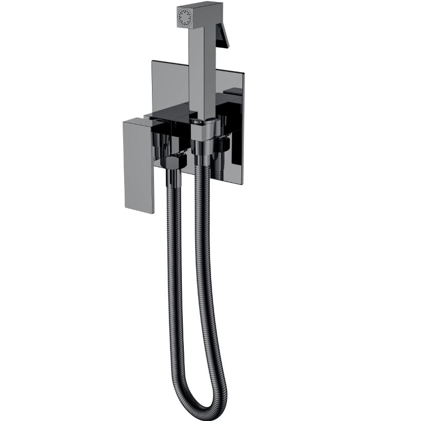 Гигиенический душ со смесителем Boheme Qubic 477-SGM (оружейный металл глянцевый)