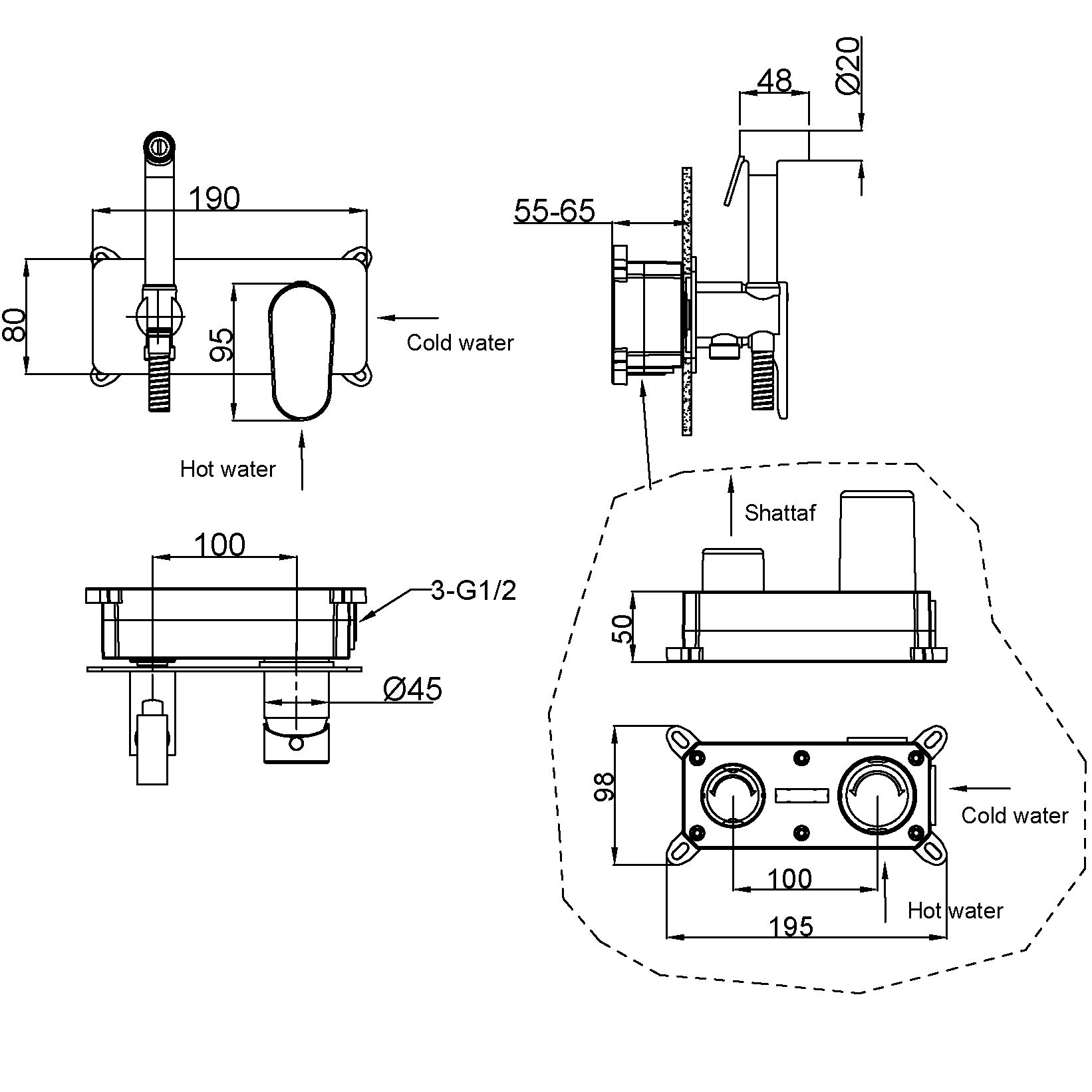 Гигиенический душ со смесителем Boheme Spectre 457-MG (золото матовое)