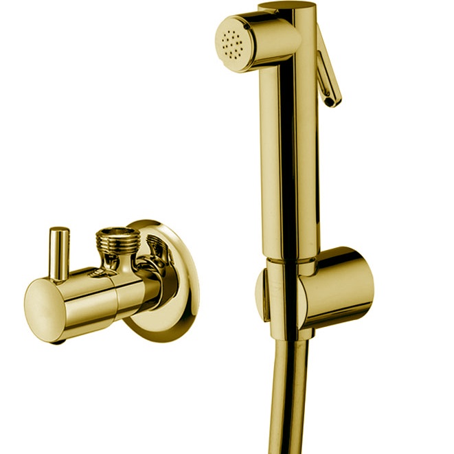 Гигиенический душ со смесителем Fima Carlo Frattini Collettivita F2454/7NOTOR (золотой), с угловым вентилем